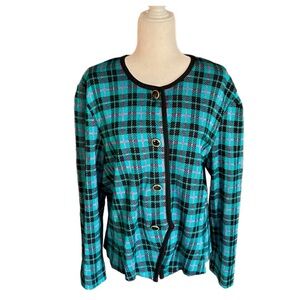 Another Thyme Teal Green and Black Plaid Blazer Size 18